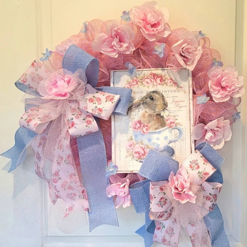 Baby Shower Bunny Wreath Rabbit Deco Mesh Bows Child Gift